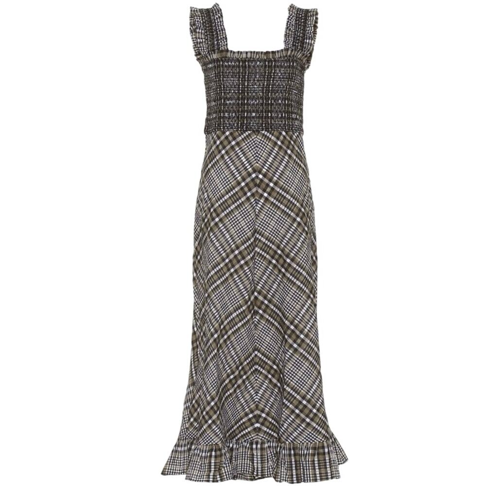 Ganni Checked Plaid Seersucker Midi Dress Size 36
